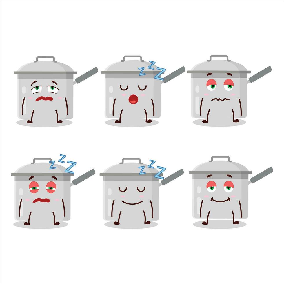 Cartoon character of sauce pan with sleepy expression vector