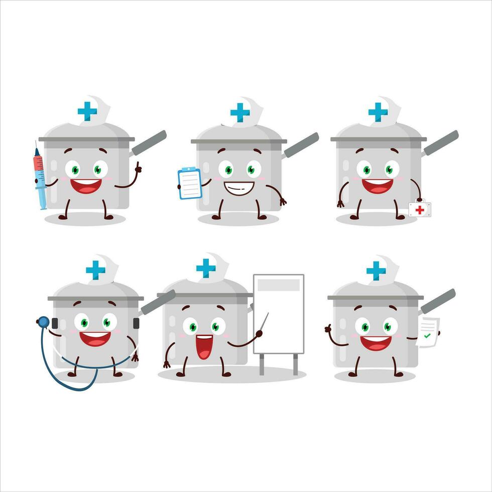 Doctor profession emoticon with sauce pan cartoon character vector