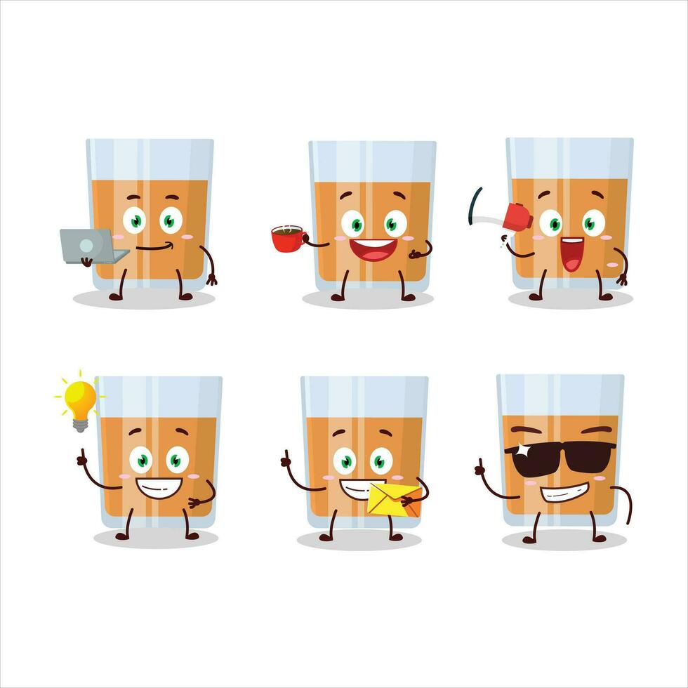 Glass of chocolates cartoon character with various types of business emoticons vector