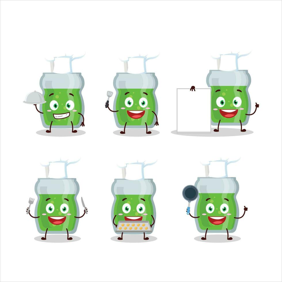 Cartoon character of avocado juice with various chef emoticons vector