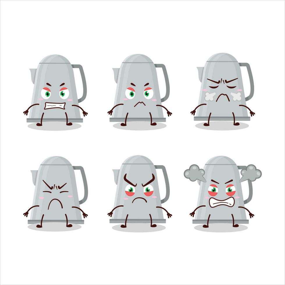 Electric kettle cartoon character with various angry expressions vector