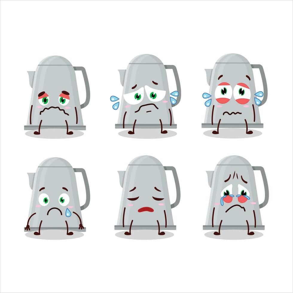 Electric kettle cartoon character with sad expression vector