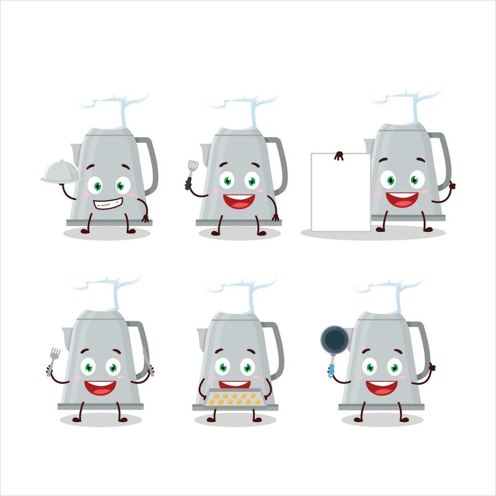 dibujos animados personaje de eléctrico tetera con varios cocinero emoticones vector