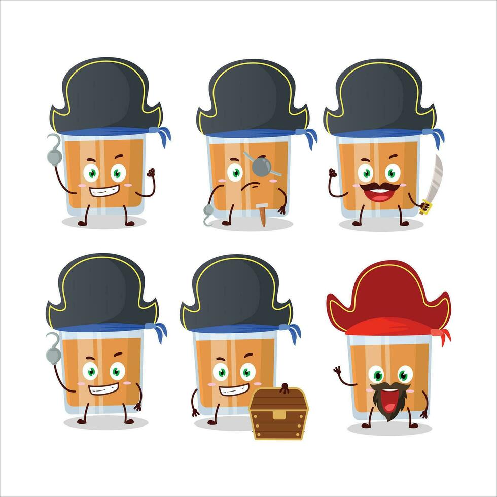 dibujos animados personaje de vaso de chocolates con varios piratas emoticones vector