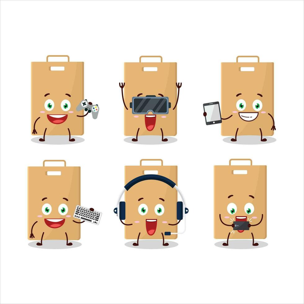 Food bag cartoon character are playing games with various cute emoticons vector