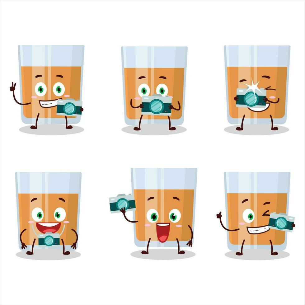 fotógrafo profesión emoticon con vaso de chocolates dibujos animados personaje vector