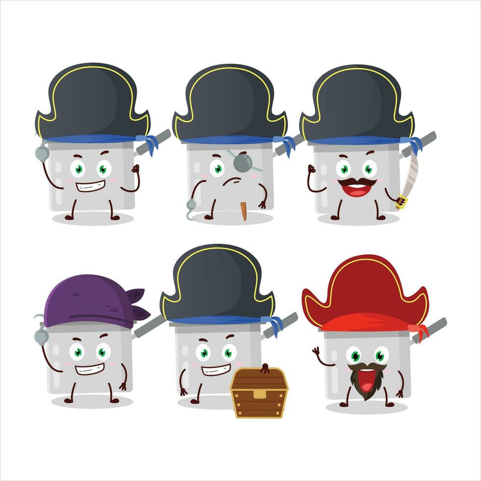 Cartoon character of Sauce pan with various pirates emoticons vector