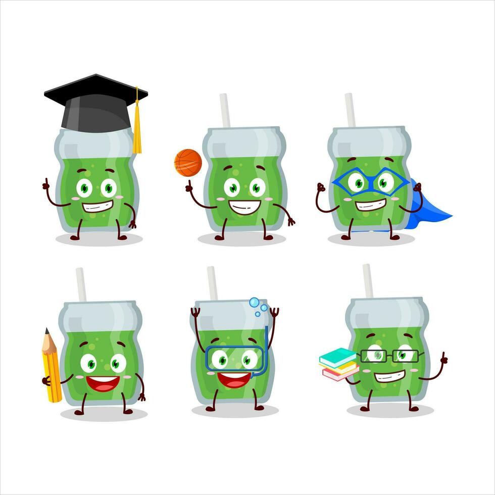 School student of avocado juice cartoon character with various expressions vector