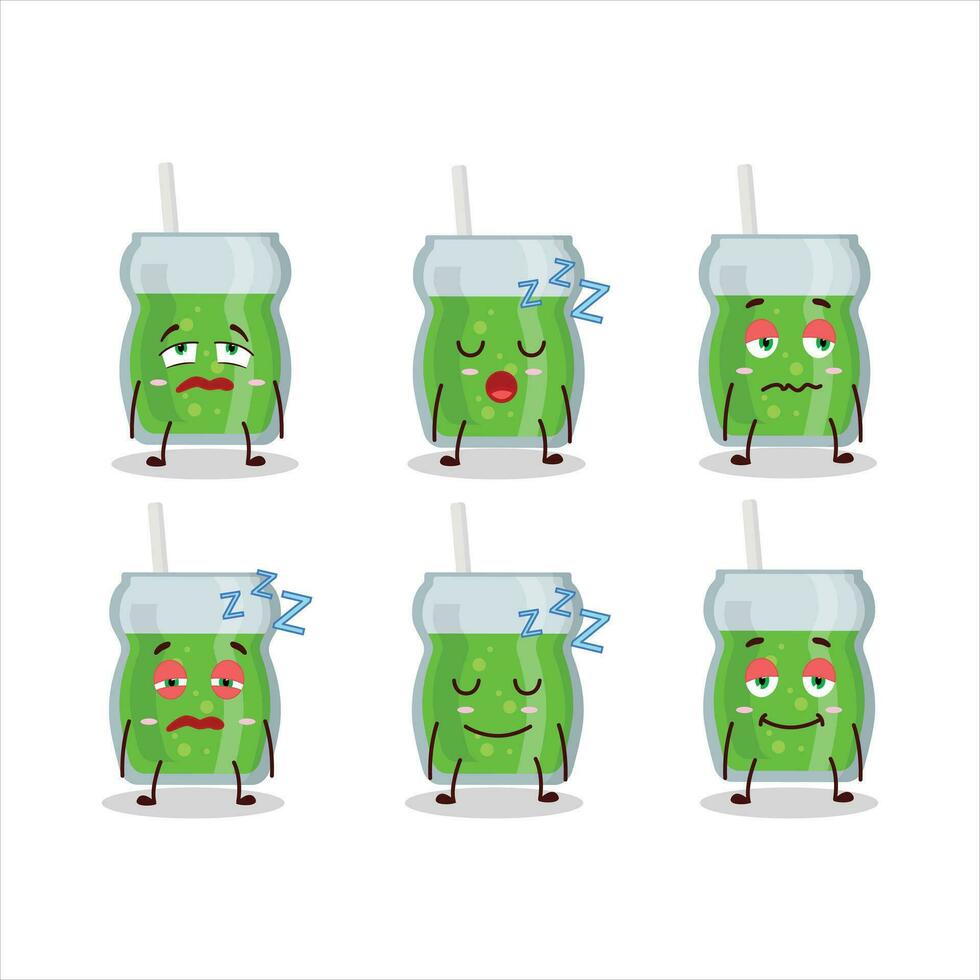 Cartoon character of avocado juice with sleepy expression vector