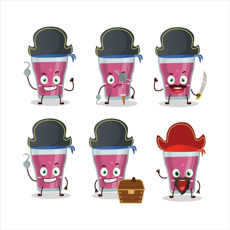 dibujos animados personaje de púrpura jugo con varios piratas emoticones vector