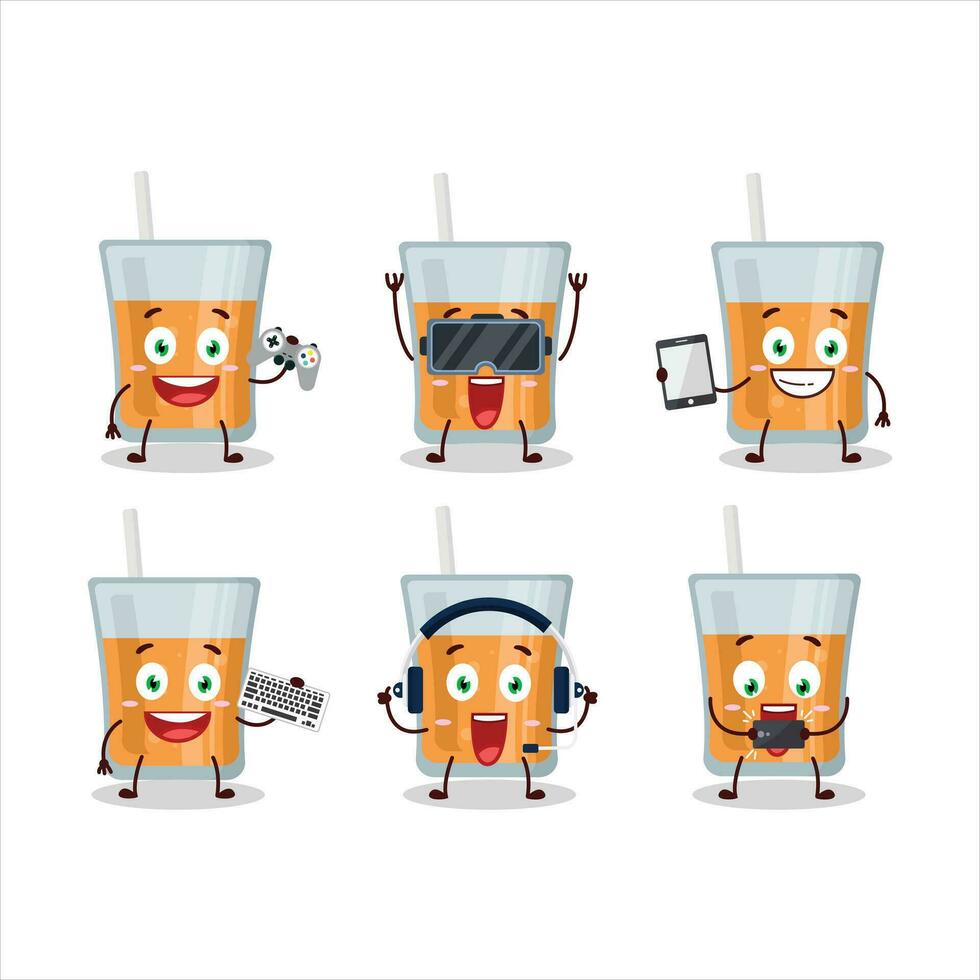 Papaya Juice cartoon character are playing games with various cute emoticons vector