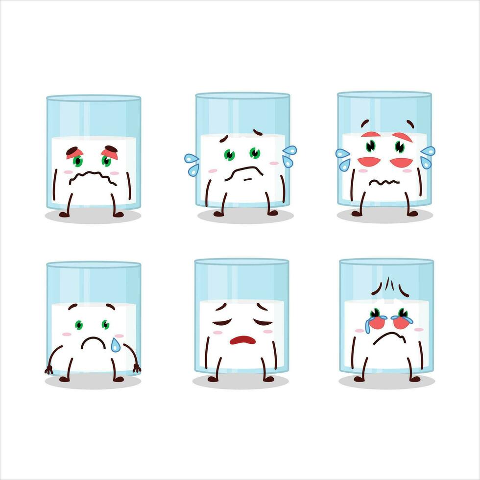 Glass of milk cartoon character with sad expression vector