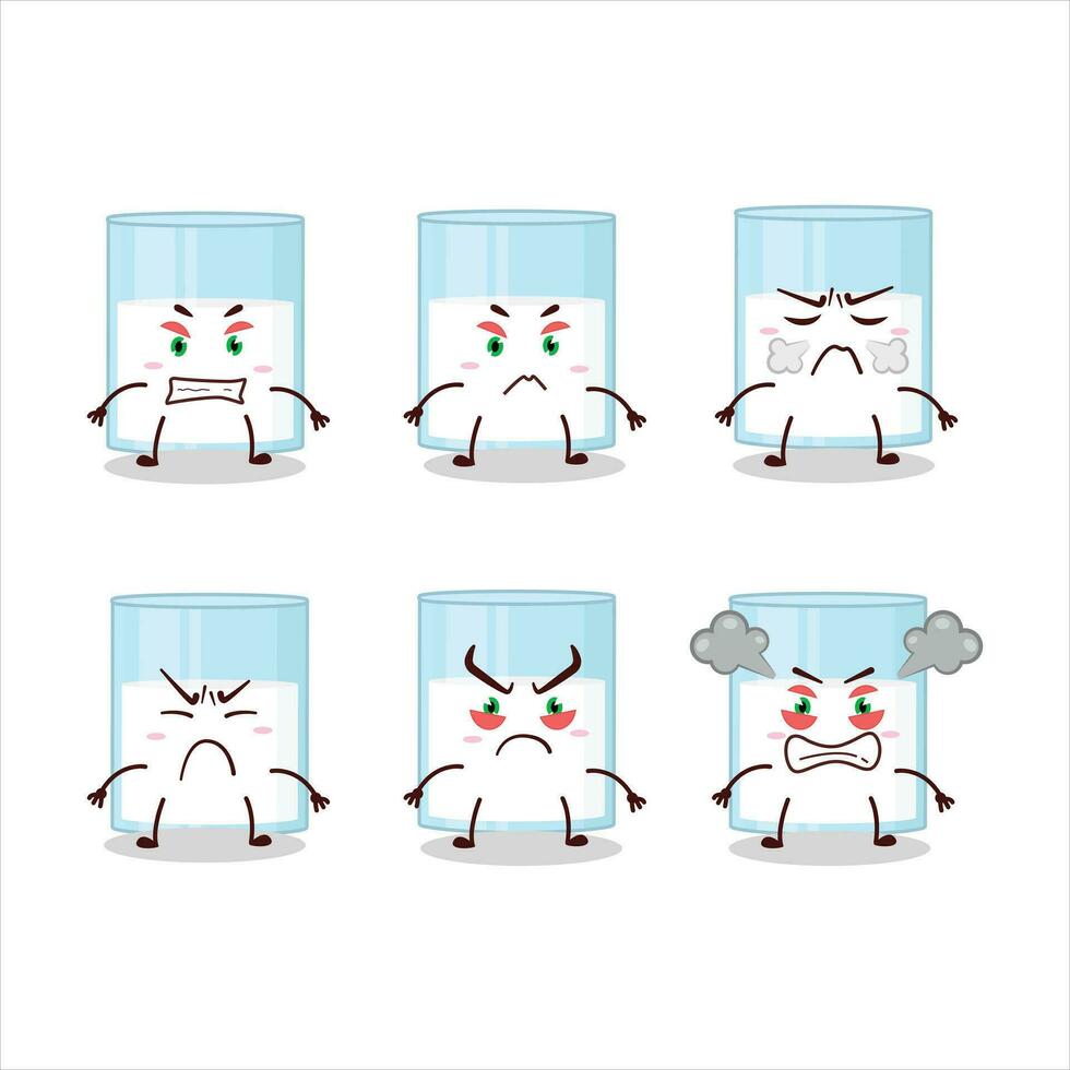 Glass of milk cartoon character with various angry expressions vector