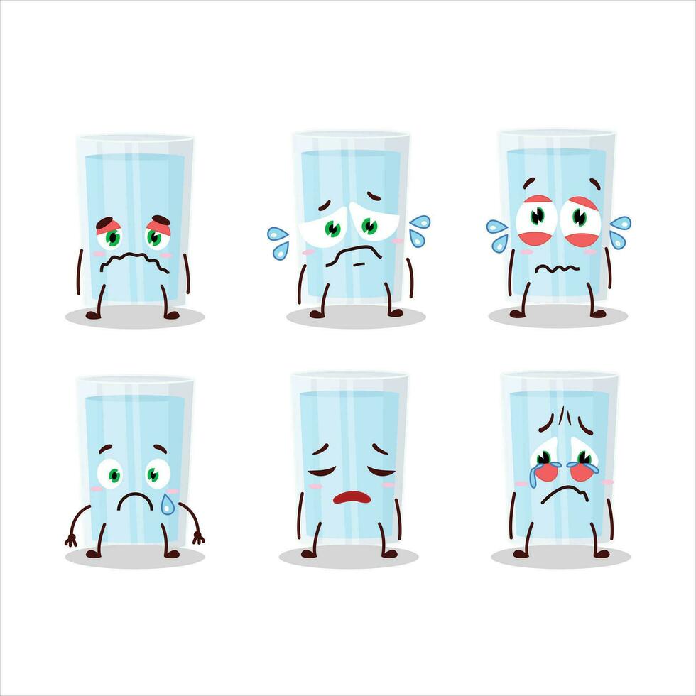 Glass of water cartoon character with sad expression vector