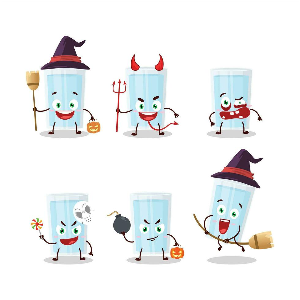 Halloween expression emoticons with cartoon character of glass of water vector