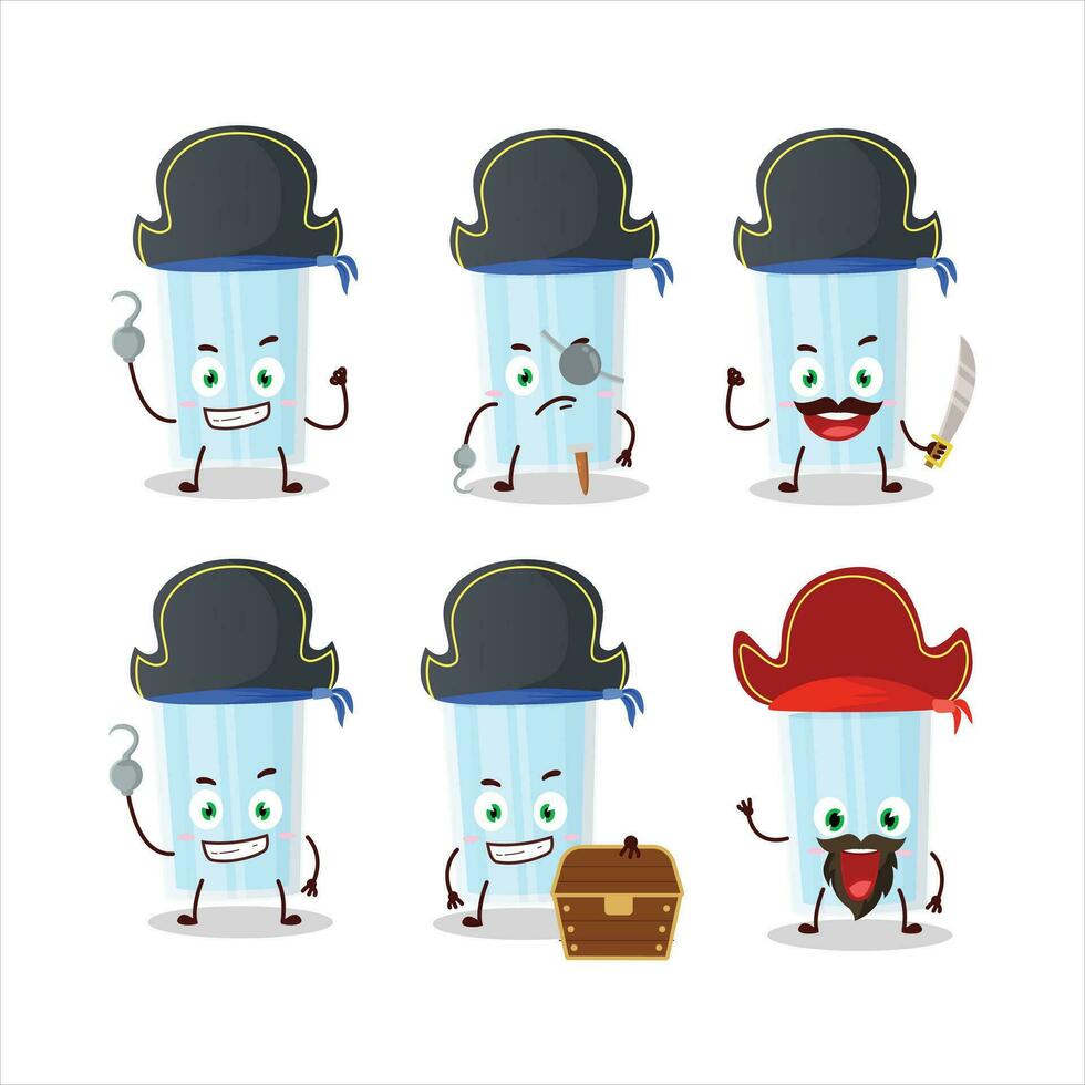 dibujos animados personaje de vaso de agua con varios piratas emoticones vector