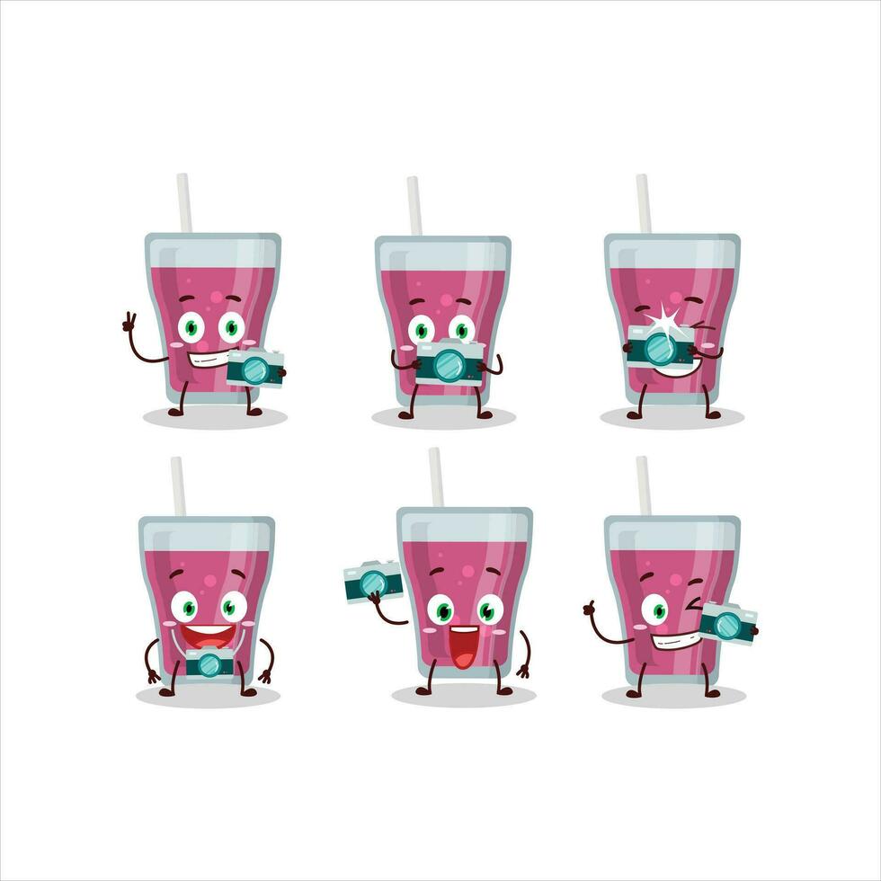 Photographer profession emoticon with purple juice cartoon character vector