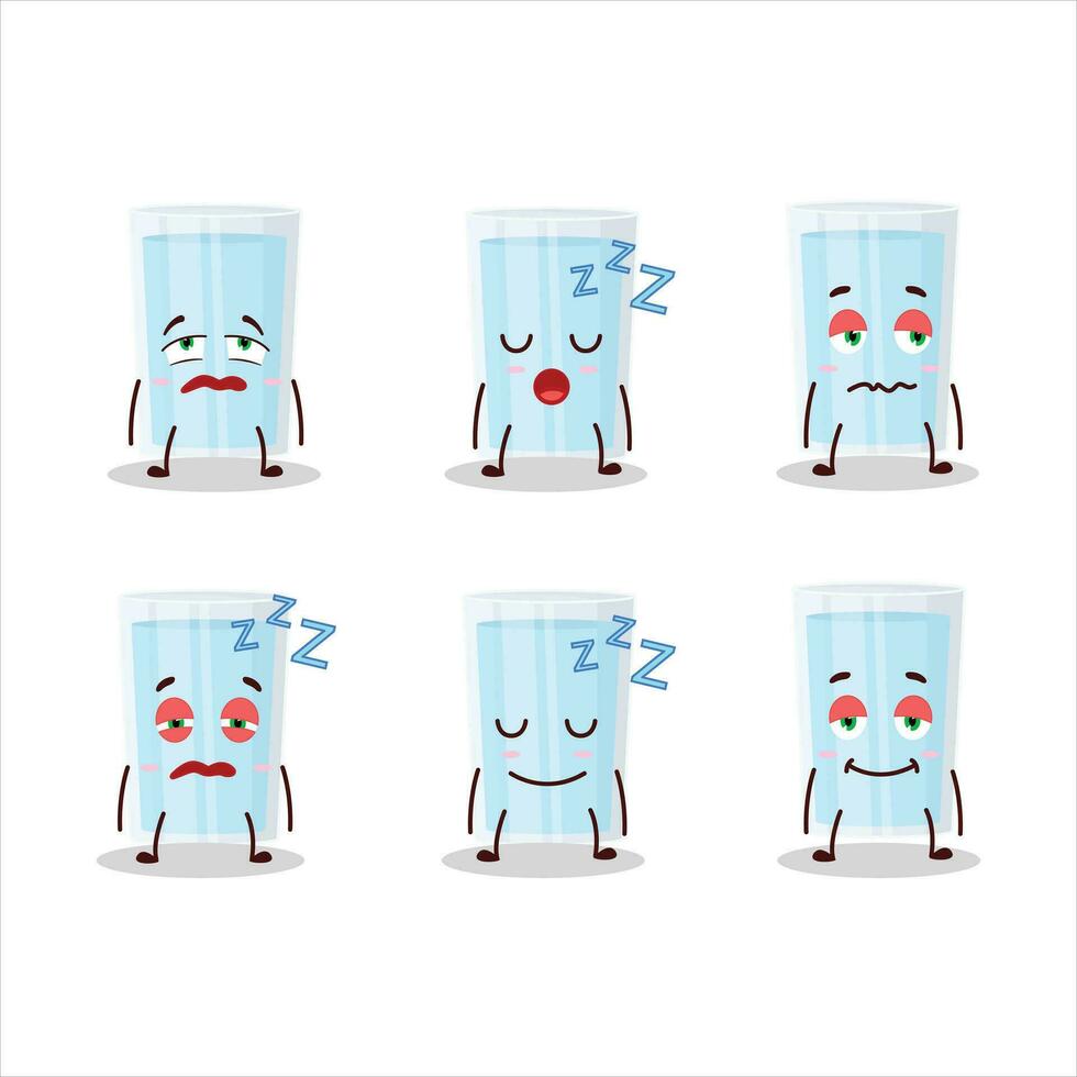 Cartoon character of glass of water with sleepy expression vector