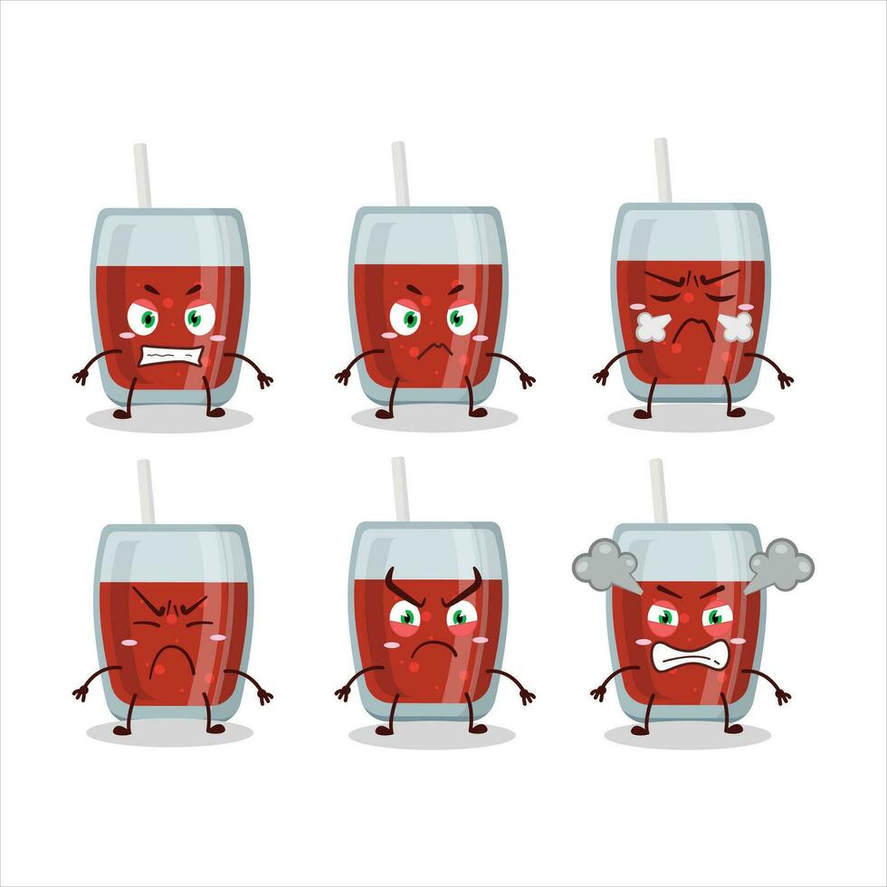 Apple juice cartoon character with various angry expressions vector