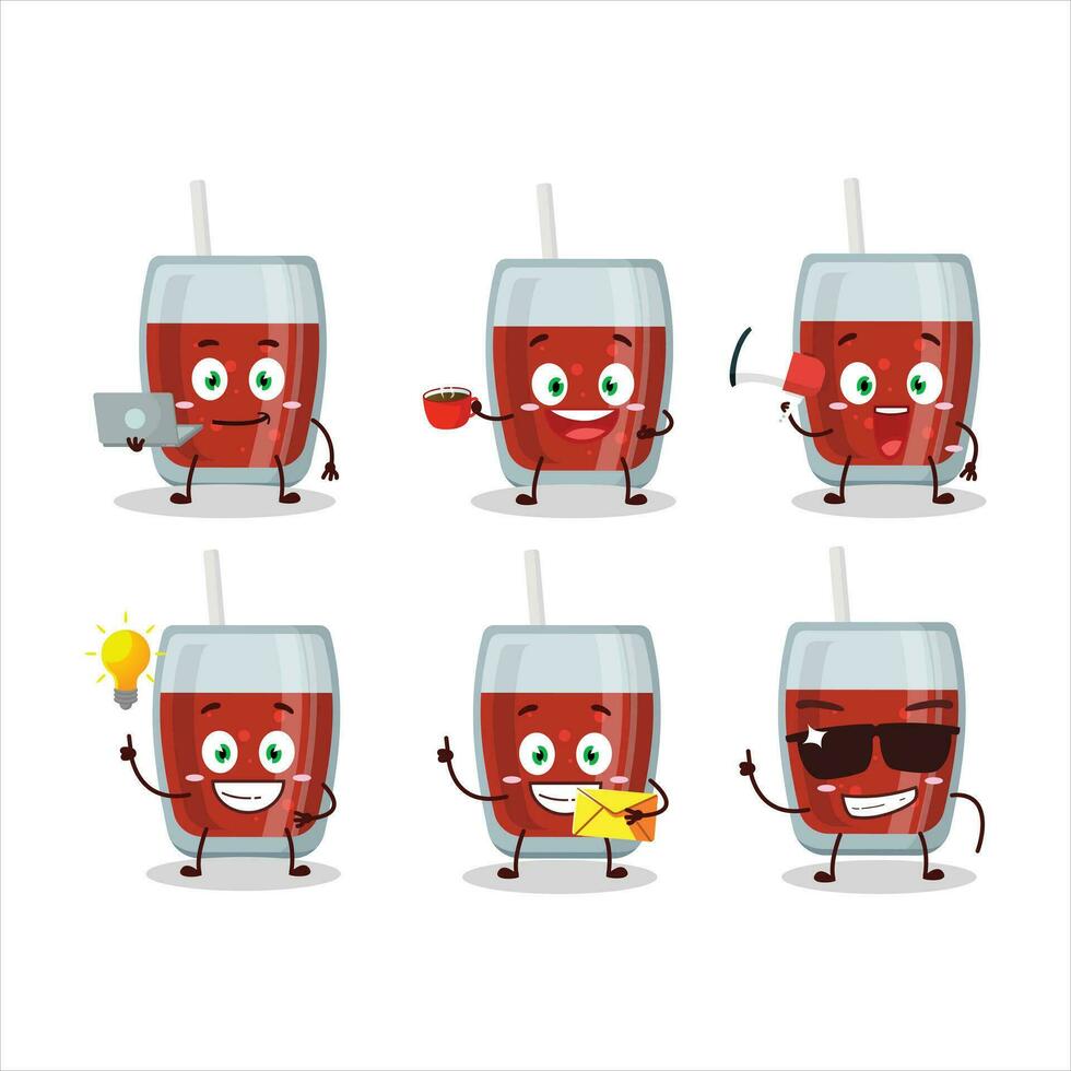 Apple juice cartoon character with various types of business emoticons vector