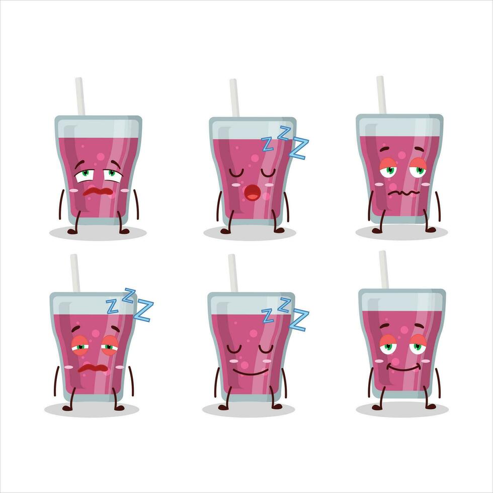 dibujos animados personaje de púrpura jugo con soñoliento expresión vector