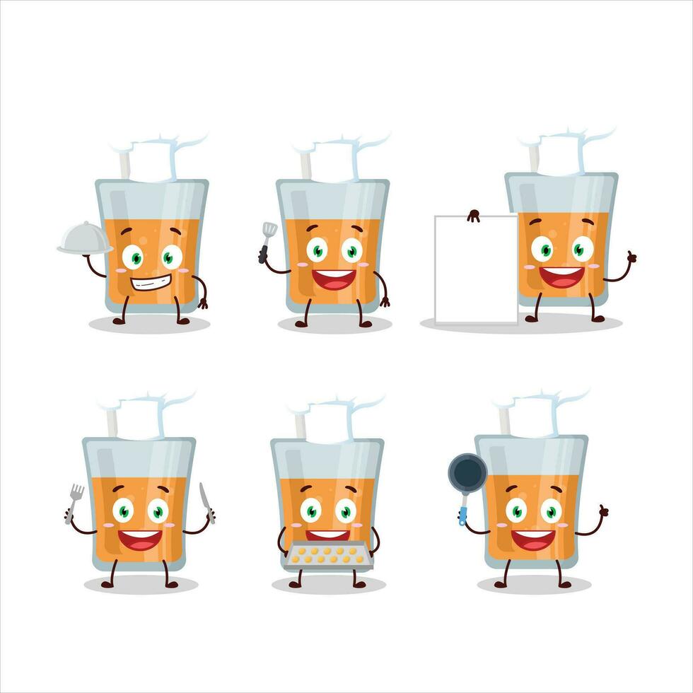 dibujos animados personaje de papaya jugo con varios cocinero emoticones vector