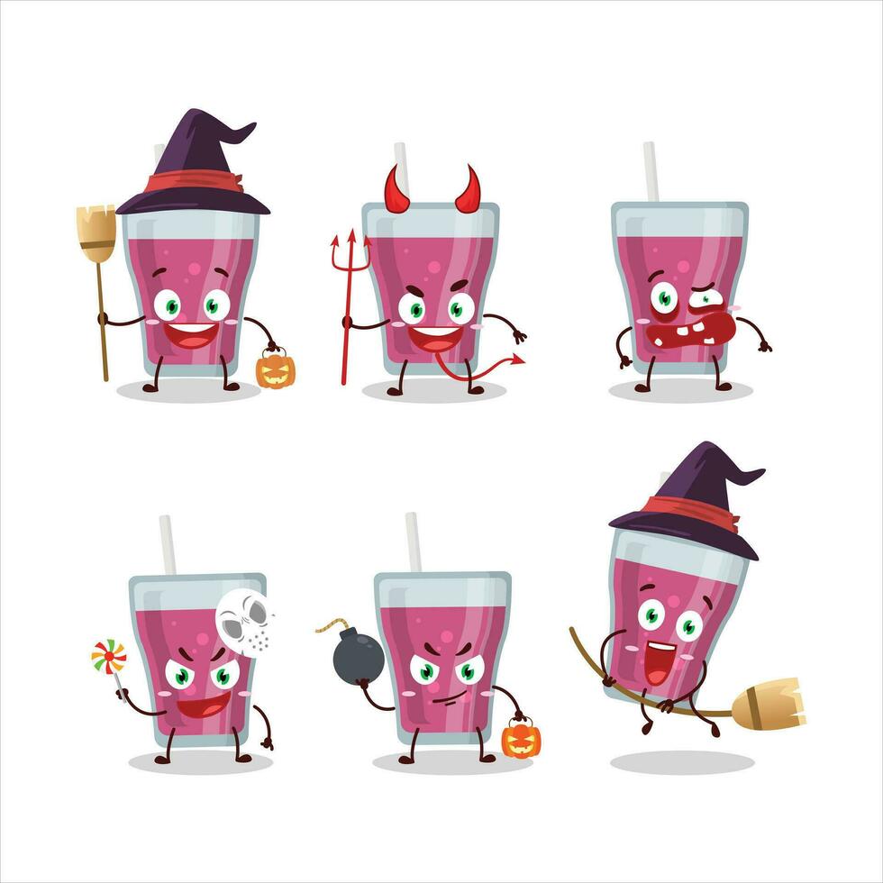 Halloween expression emoticons with cartoon character of purple juice vector