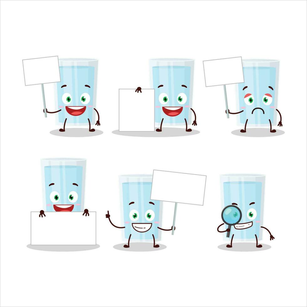 Glass of water cartoon character bring information board vector