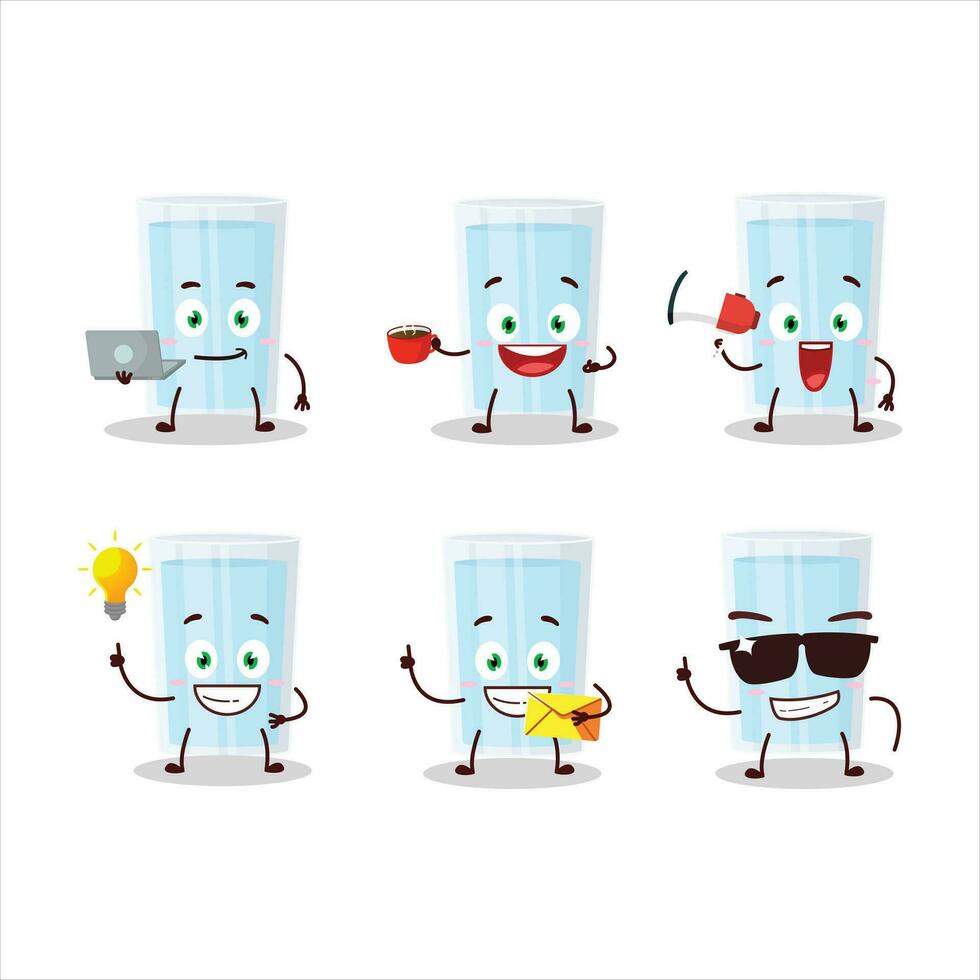 vaso de agua dibujos animados personaje con varios tipos de negocio emoticones vector