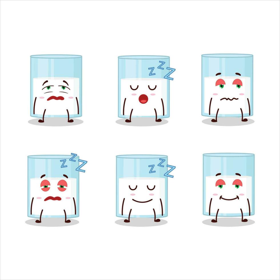 Cartoon character of glass of milk with sleepy expression vector