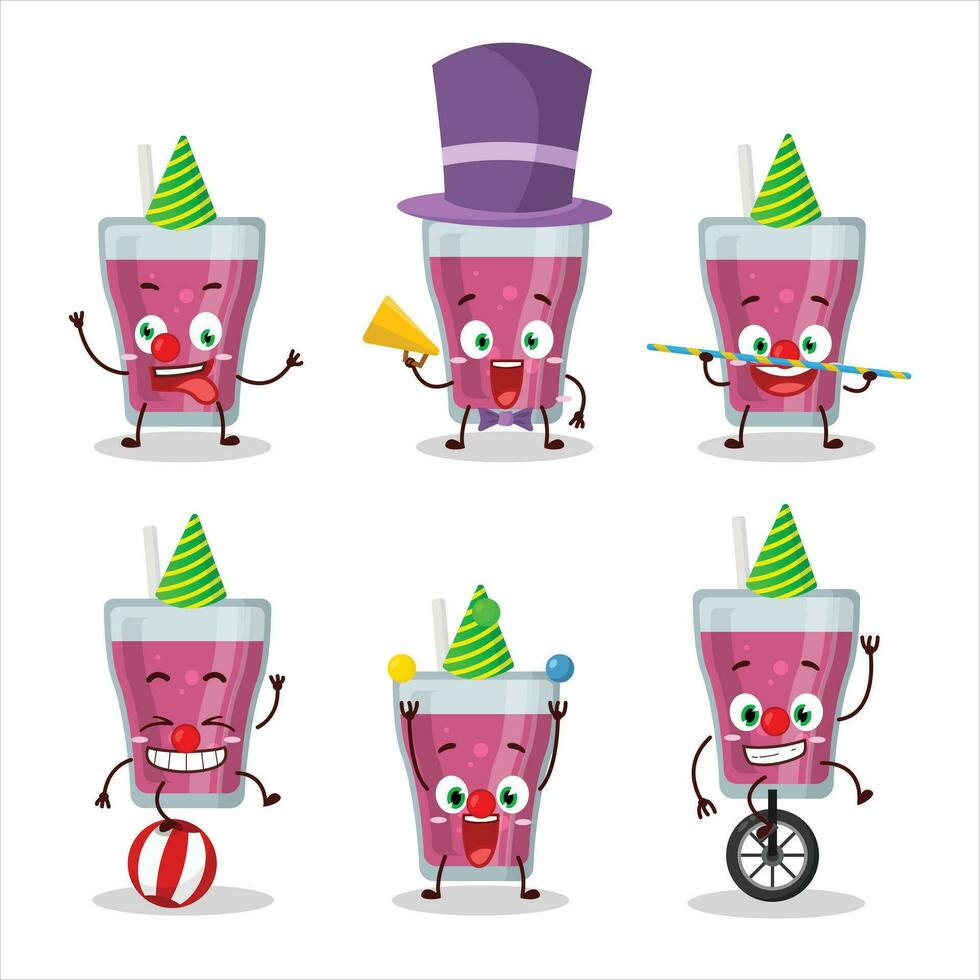 Cartoon character of purple juice with various circus shows vector