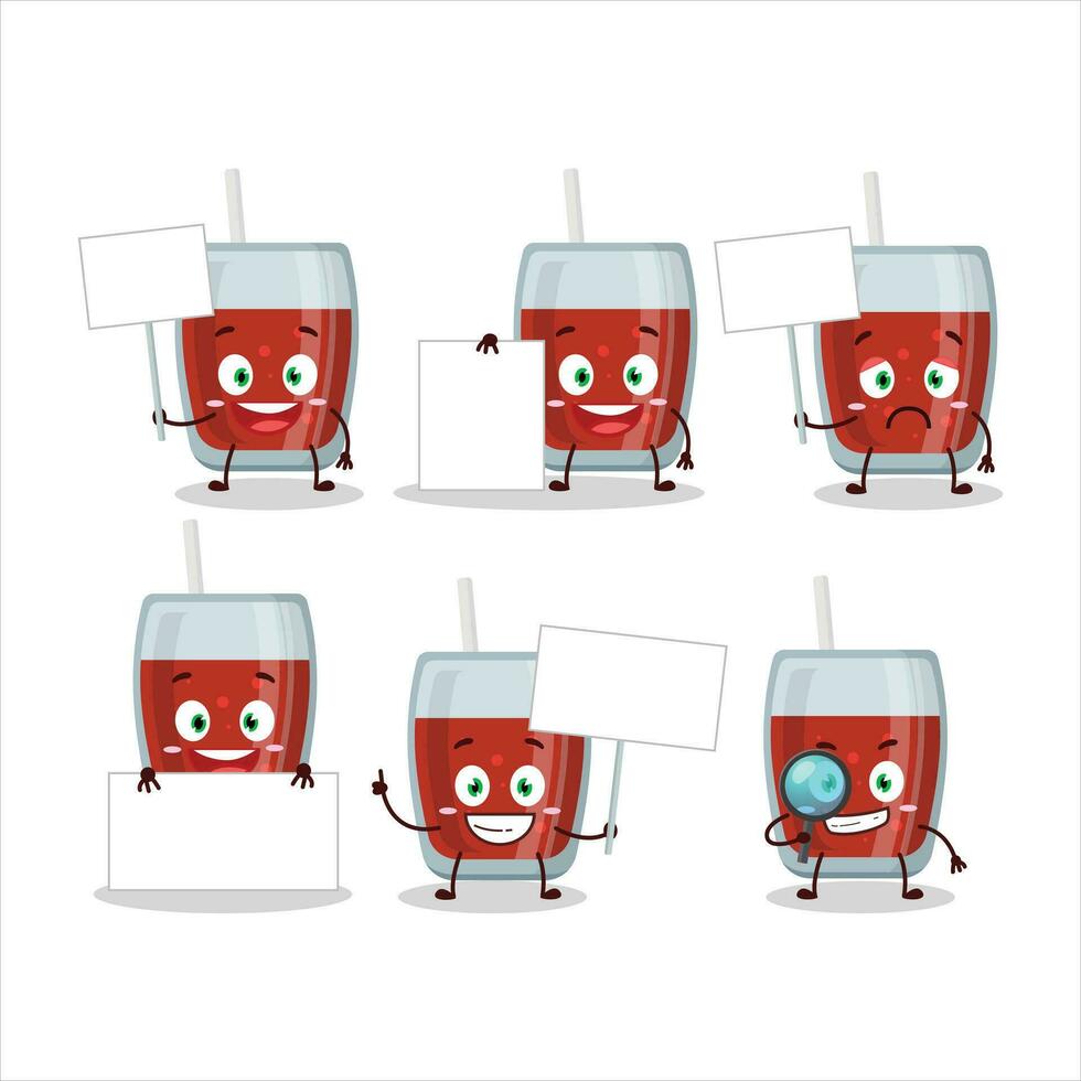 Apple juice cartoon character bring information board vector