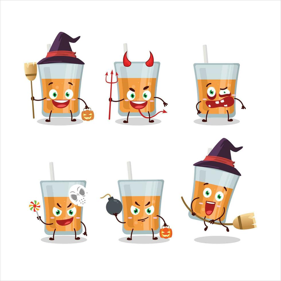 Halloween expression emoticons with cartoon character of papaya juice vector