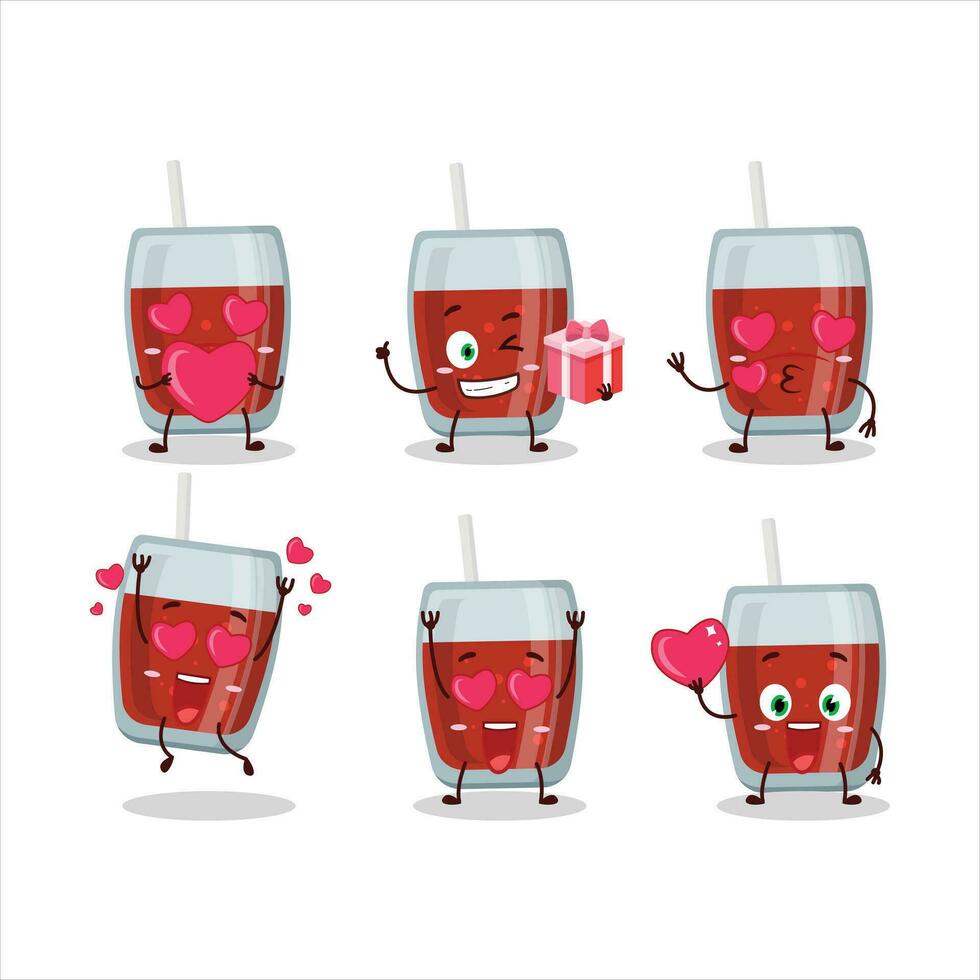 manzana jugo dibujos animados personaje con amor linda emoticon vector