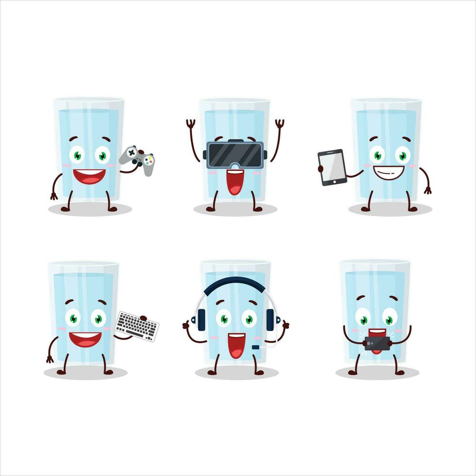 vaso de agua dibujos animados personaje son jugando juegos con varios linda emoticones vector