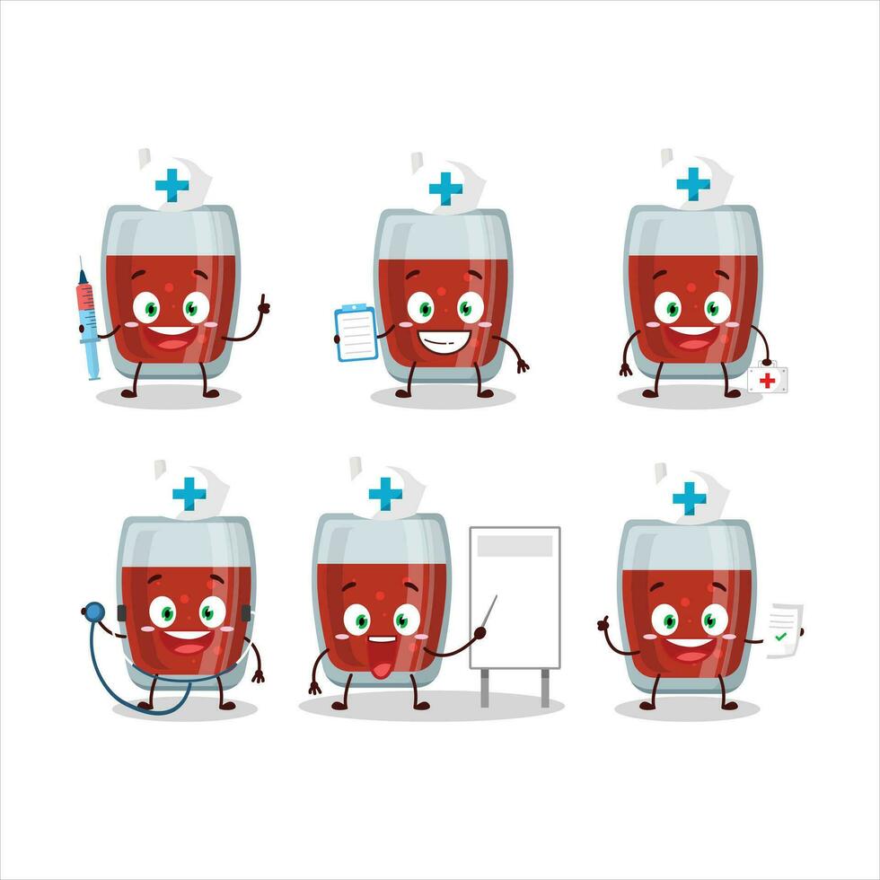médico profesión emoticon con manzana jugo dibujos animados personaje vector