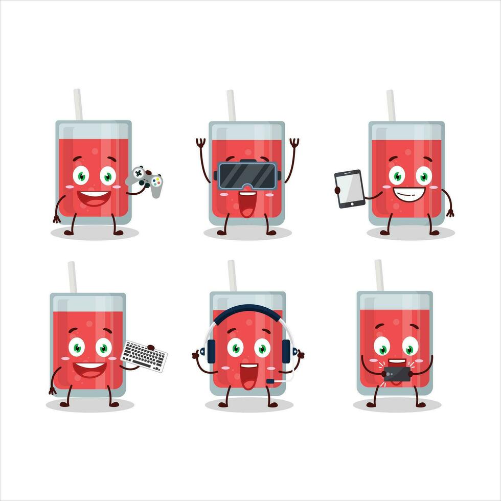 Watermelon Juice cartoon character are playing games with various cute emoticons vector