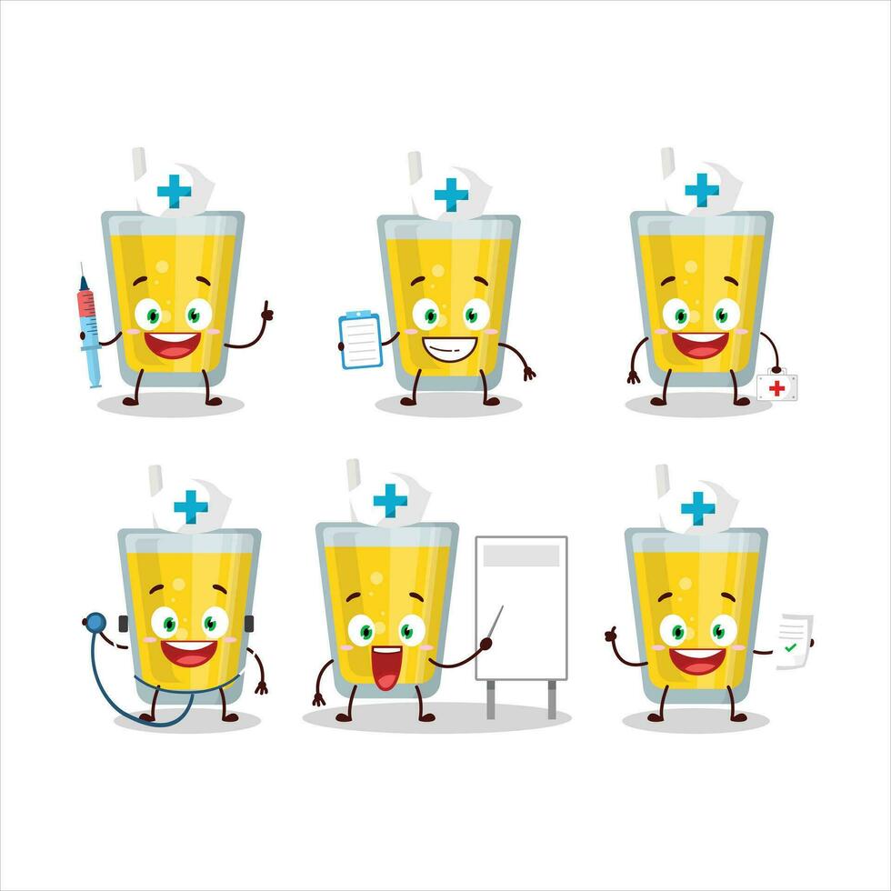 médico profesión emoticon con plátano jugo dibujos animados personaje vector