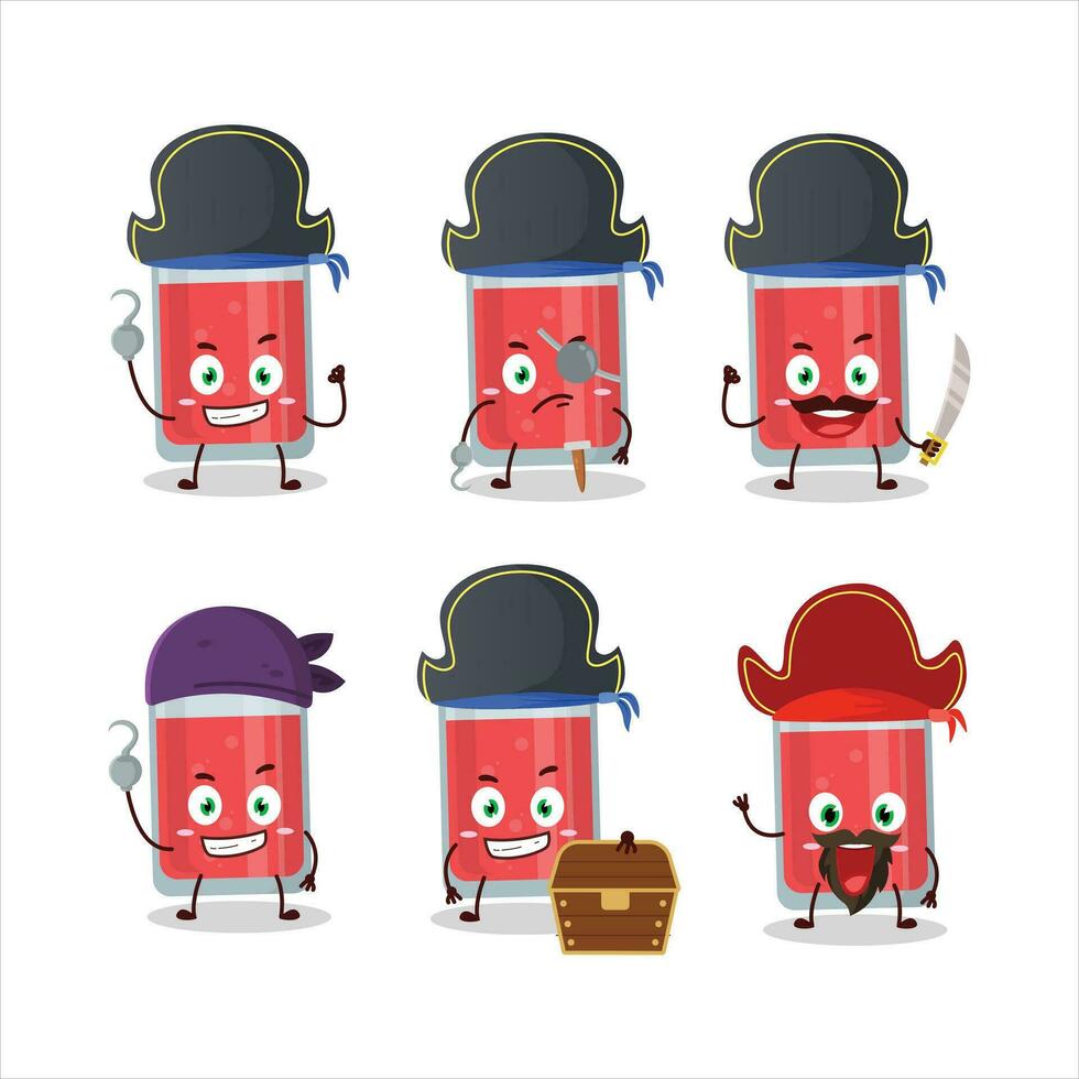 Cartoon character of watermelon juice with various pirates emoticons vector