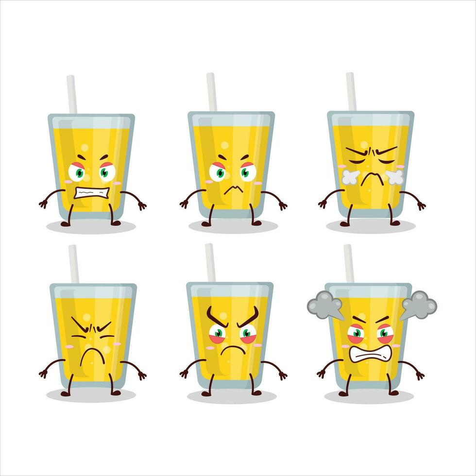 Banana juice cartoon character with various angry expressions vector