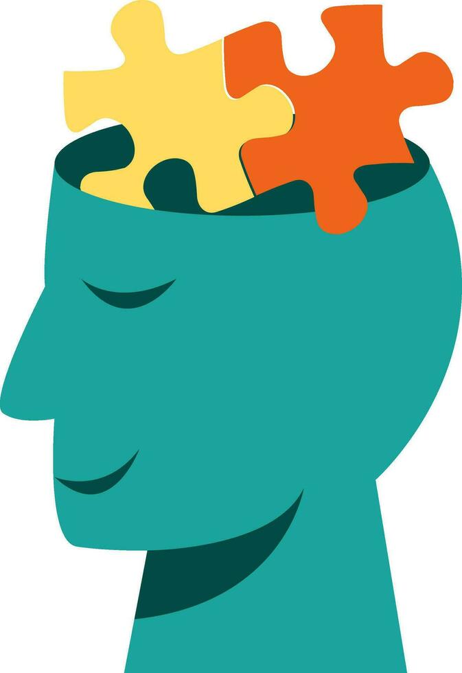 Puzzle piece symbol inside of bald  head icon vector