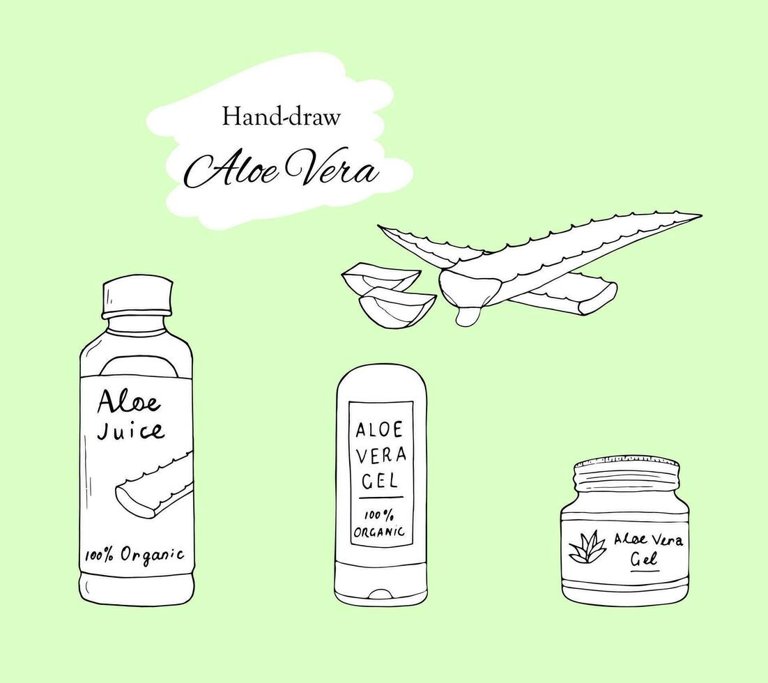 Hand drawn Aloe Vera juice and gel set vector