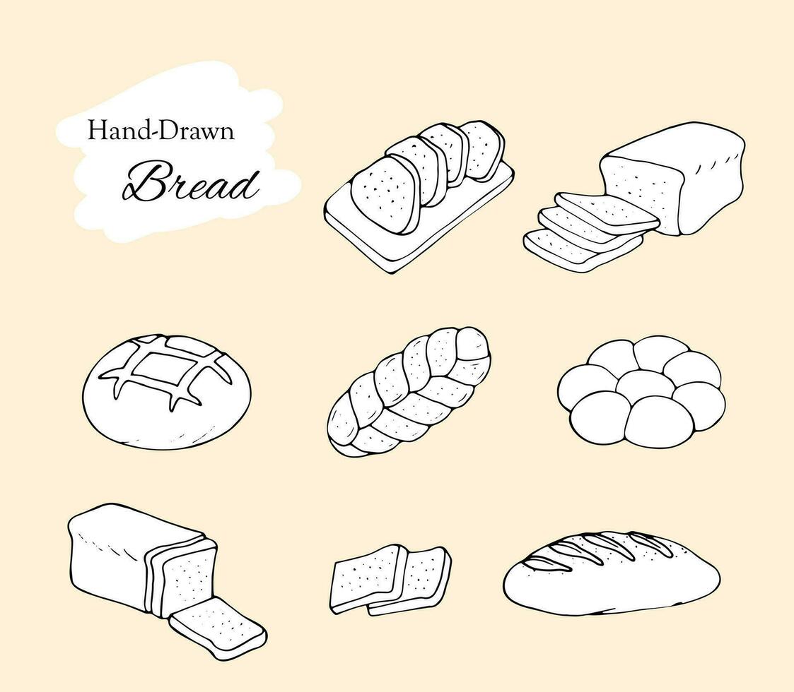 Hand drawn set of bread illustration vector