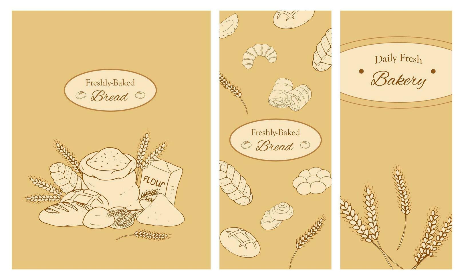 Set of bakery banners. Bakery background. Bread and pastry collection. Vector illustration.