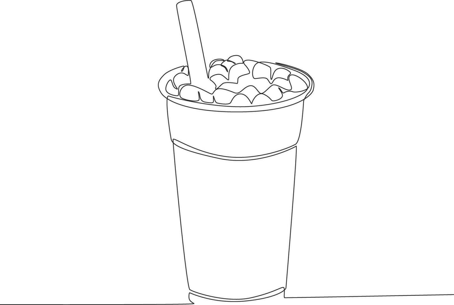 Single continuous line drawing ice drink cup. Fast Food vector