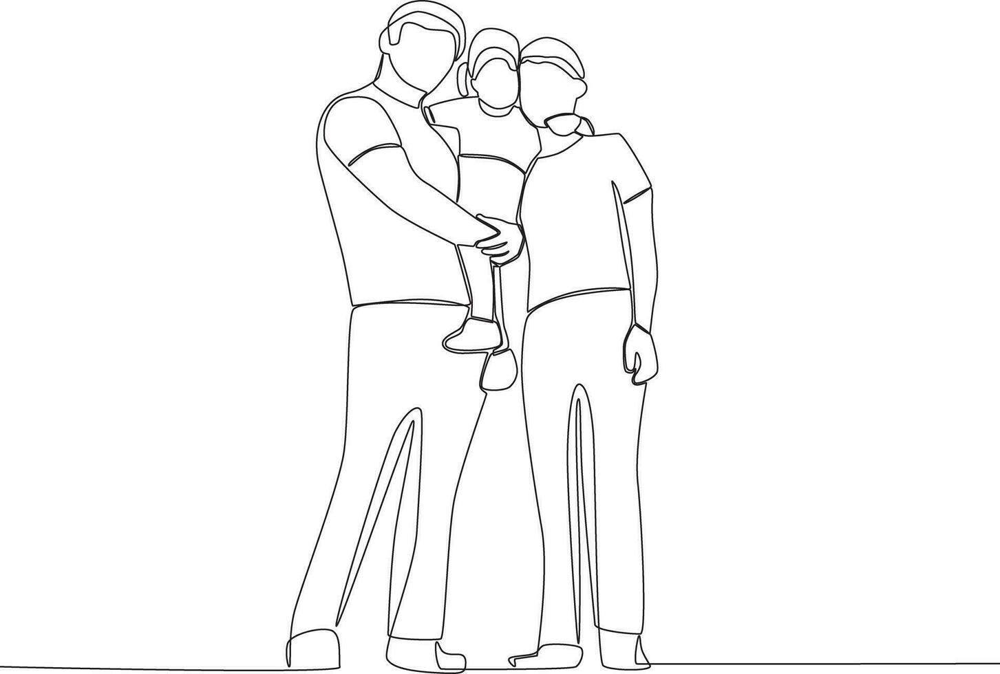 Single continuous line drawing father holding his daughter and mother beside him. Global Day Parent Concept vector