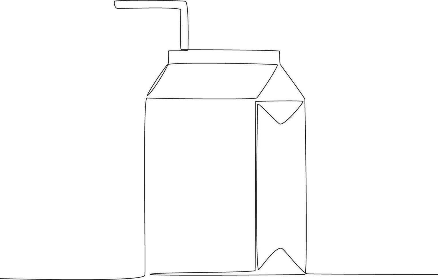 soltero continuo línea dibujo un caja de cartón de Leche con un paja. rápido comida vector