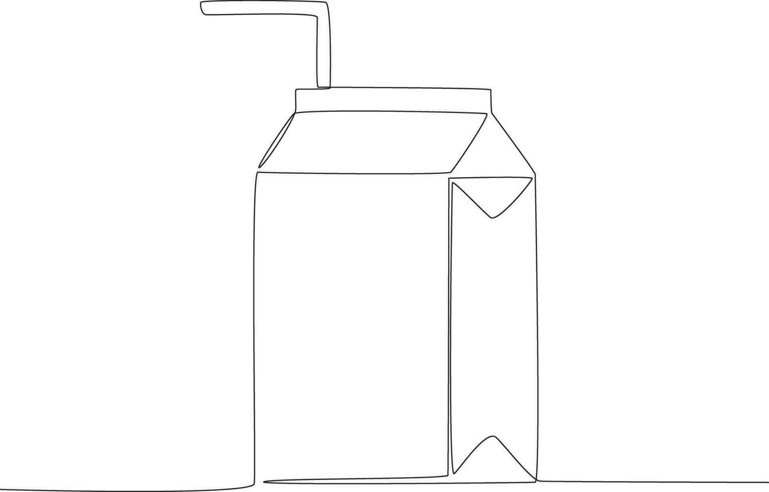 Single continuous line drawing a carton of milk with a straw. Fast Food vector