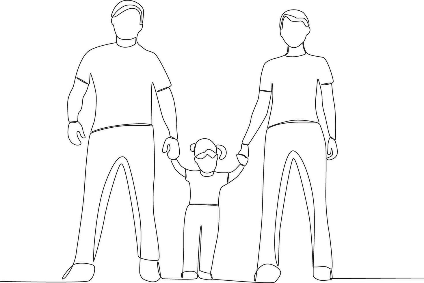 Single continuous line drawing daughter holding the hands of her father and mother. Global Day Parent Concept vector