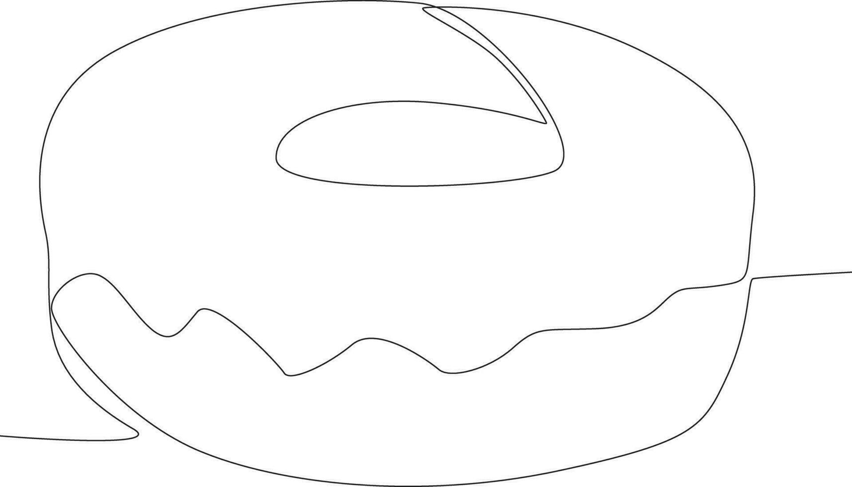 Single continuous line drawing delicious doughnut. Fast Food vector